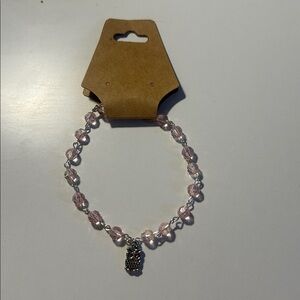 Elegant Pink Handmade Beaded Bracelet with Owl Charm